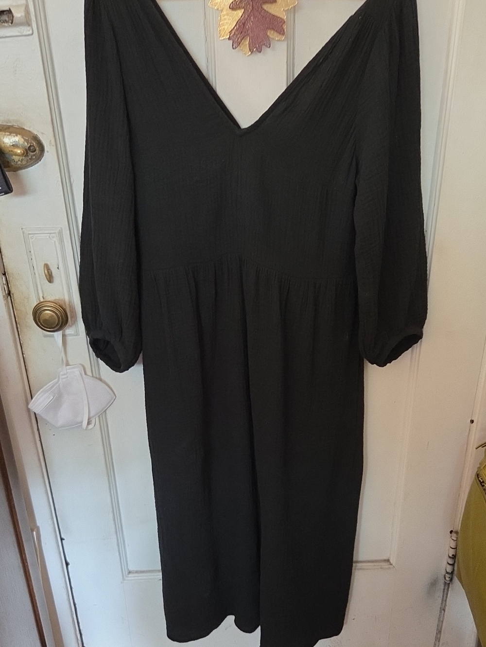 Madewell Lightspun V-Neck Midi Dress Black Cotton Double Gauze Dize SMALL